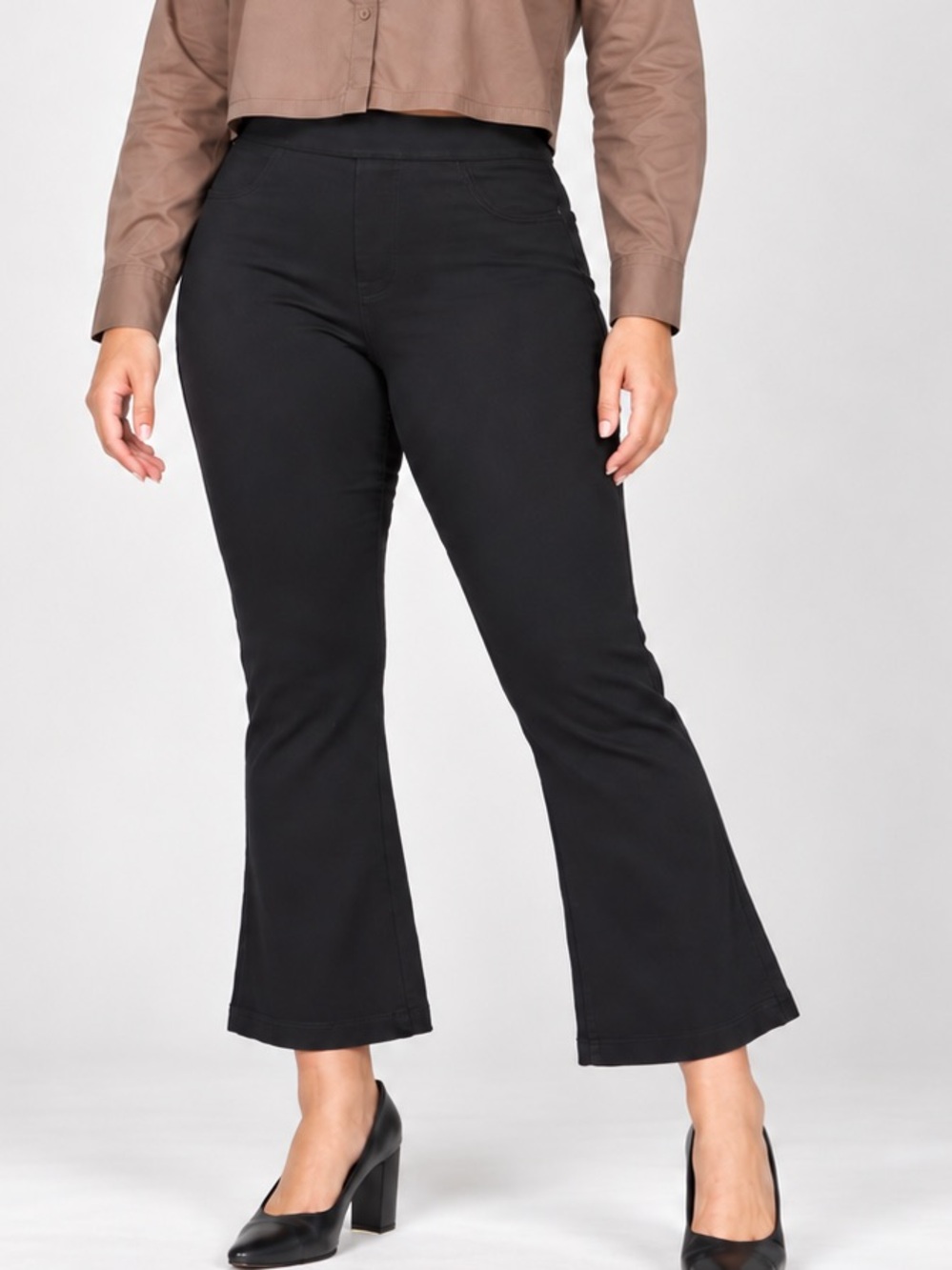 SPANX The Perfect Pant Crop Flare Black Ponte Pull On Work Pants Career Office